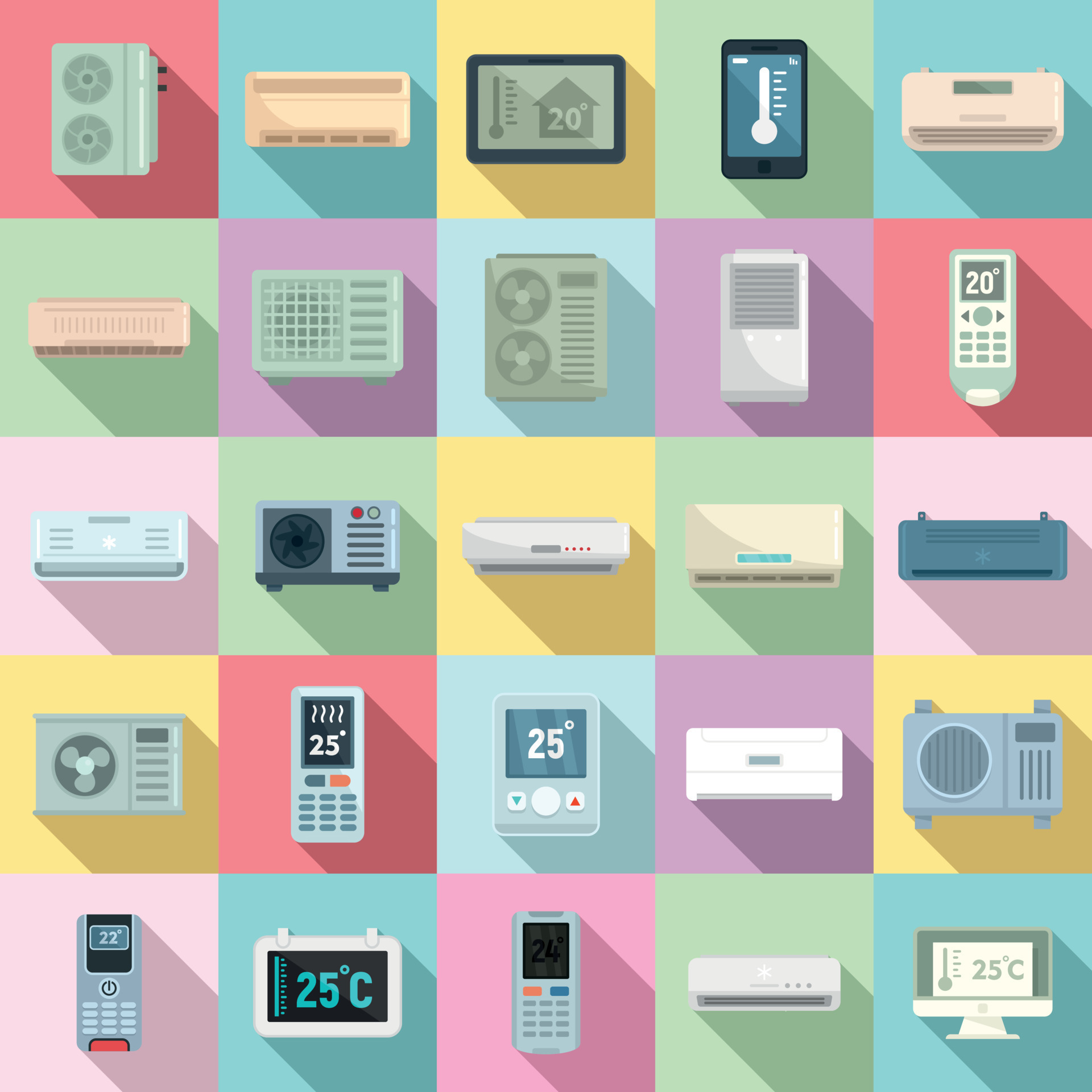 Climate control systems icons set, flat style 8843271 Vector Art at