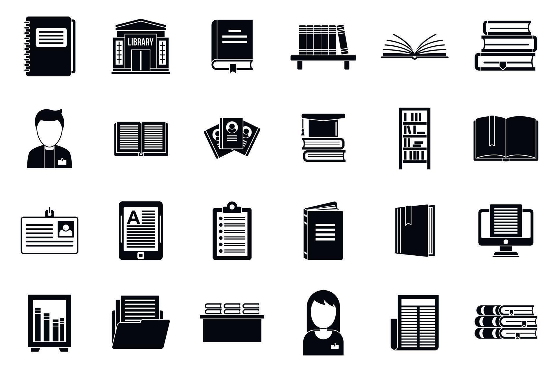 Library book icons set, simple style 8843280 Vector Art at Vecteezy