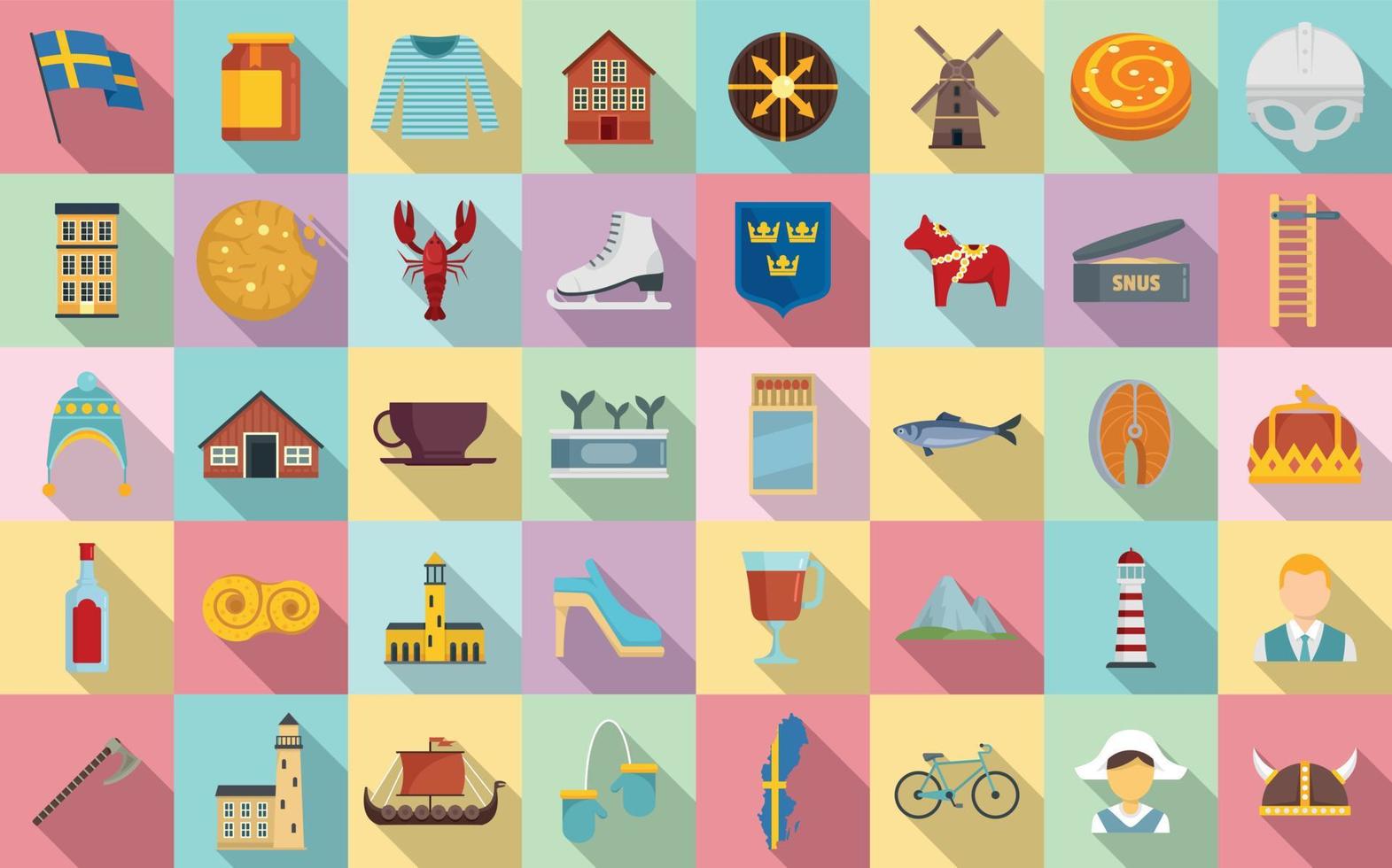 Sweden icons set, flat style vector