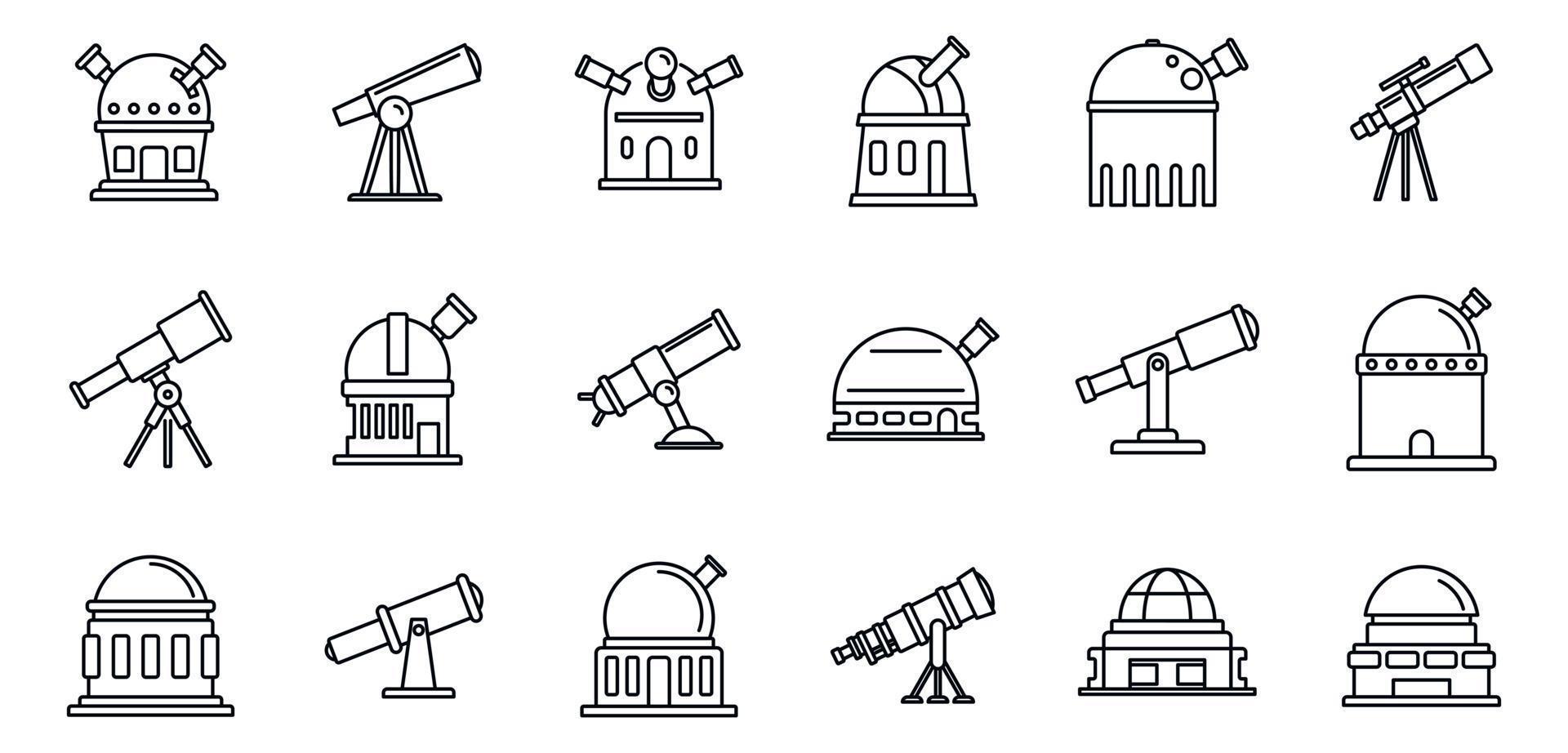 Planetarium astronomy icons set, outline style vector