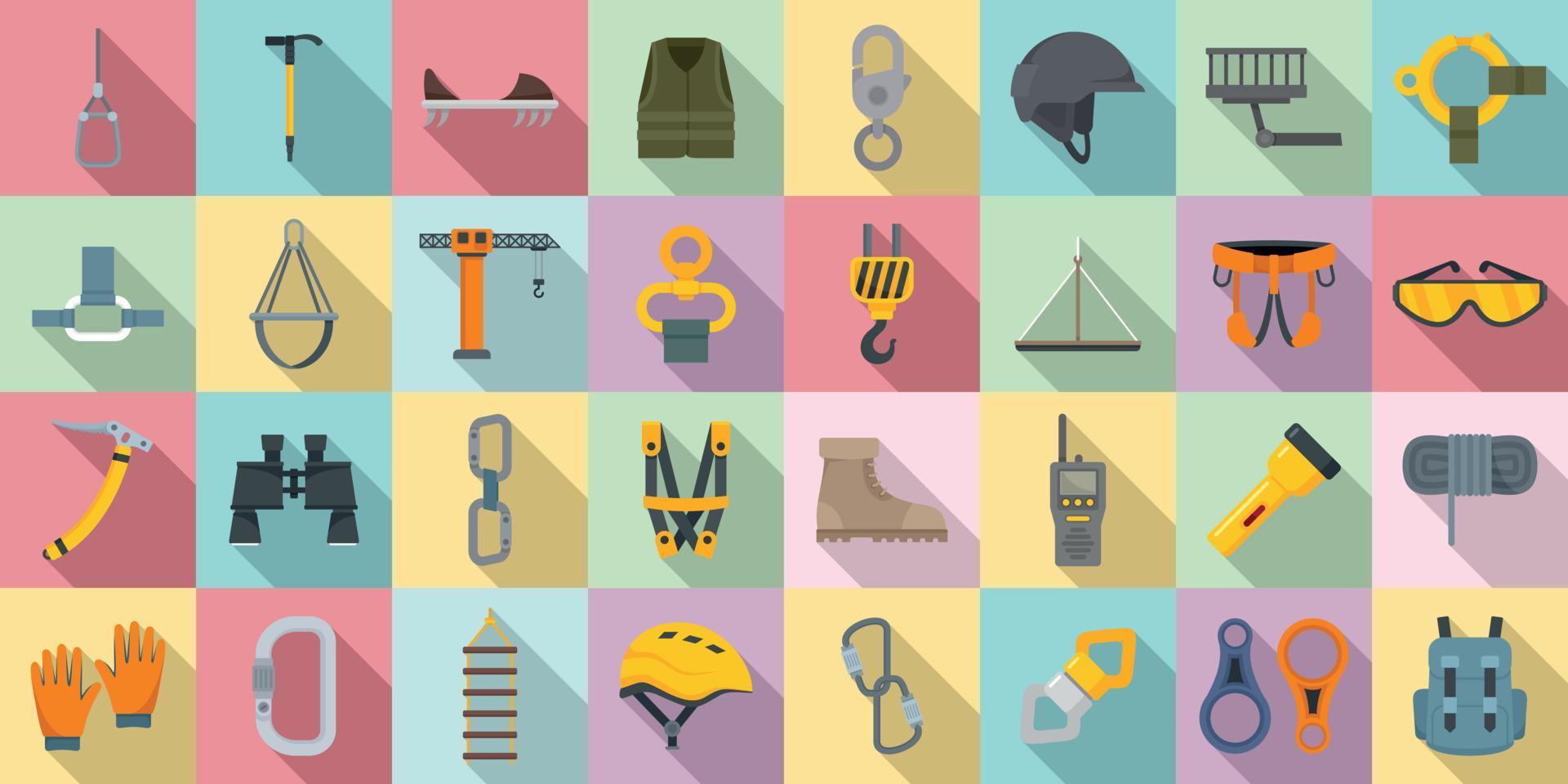 Industrial climber icons set, flat style vector