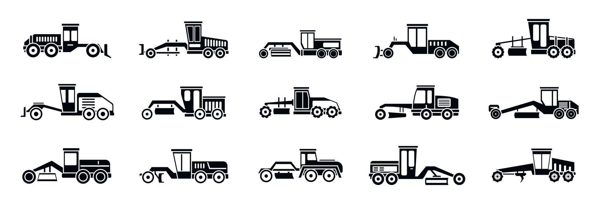 Grader machine truck icons set, simple style vector