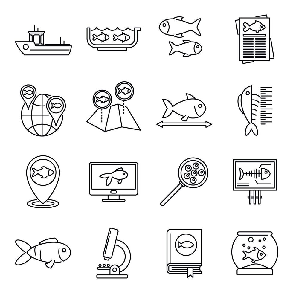 Ichthyology fish icons set, outline style vector