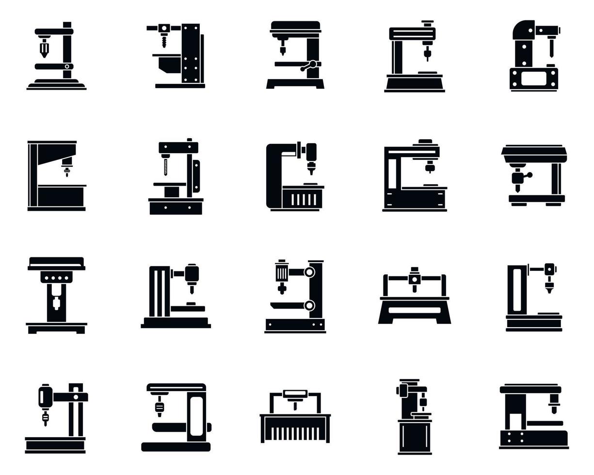 conjunto de iconos de herramienta de fresadora, estilo simple vector