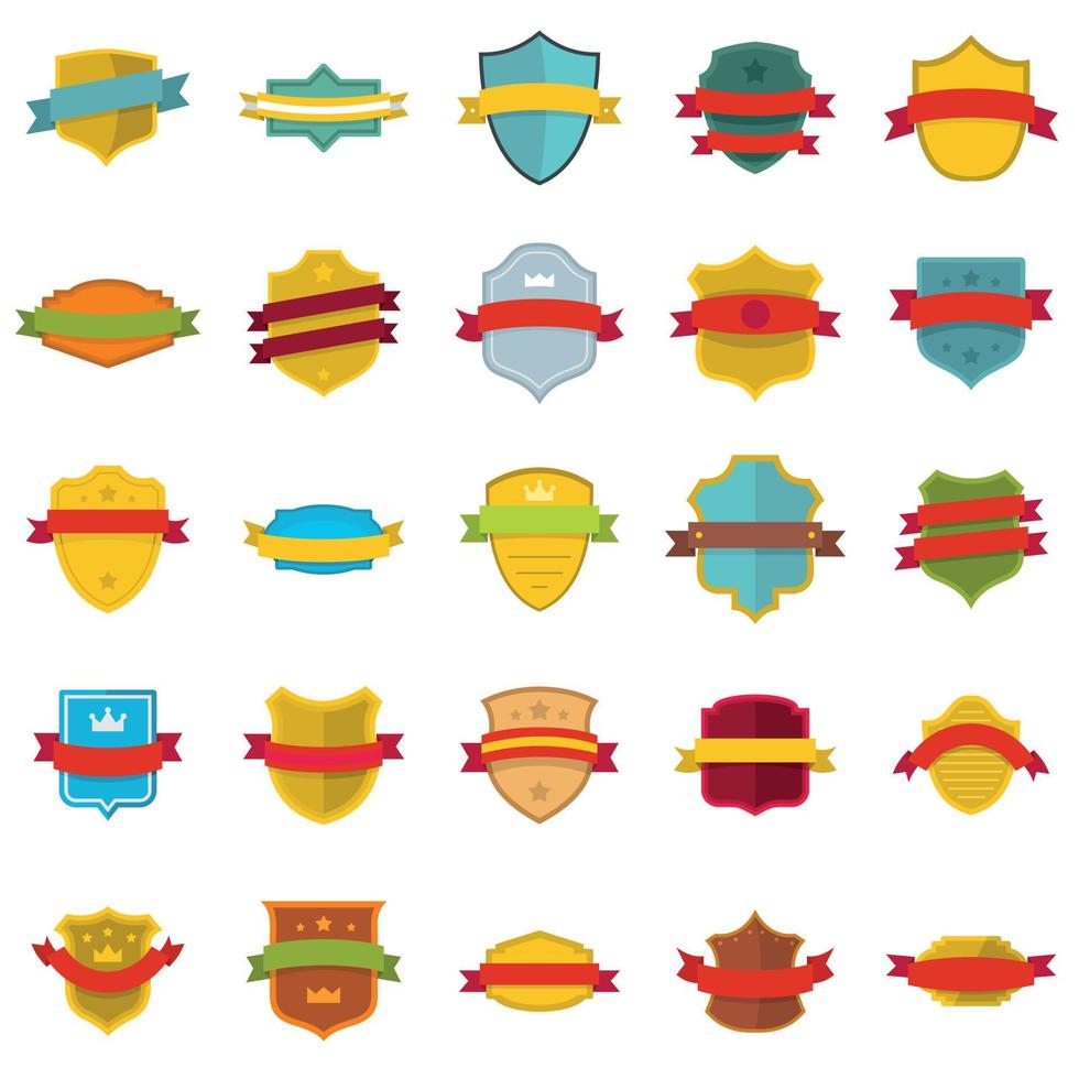 Shield badge icons set, flat style vector