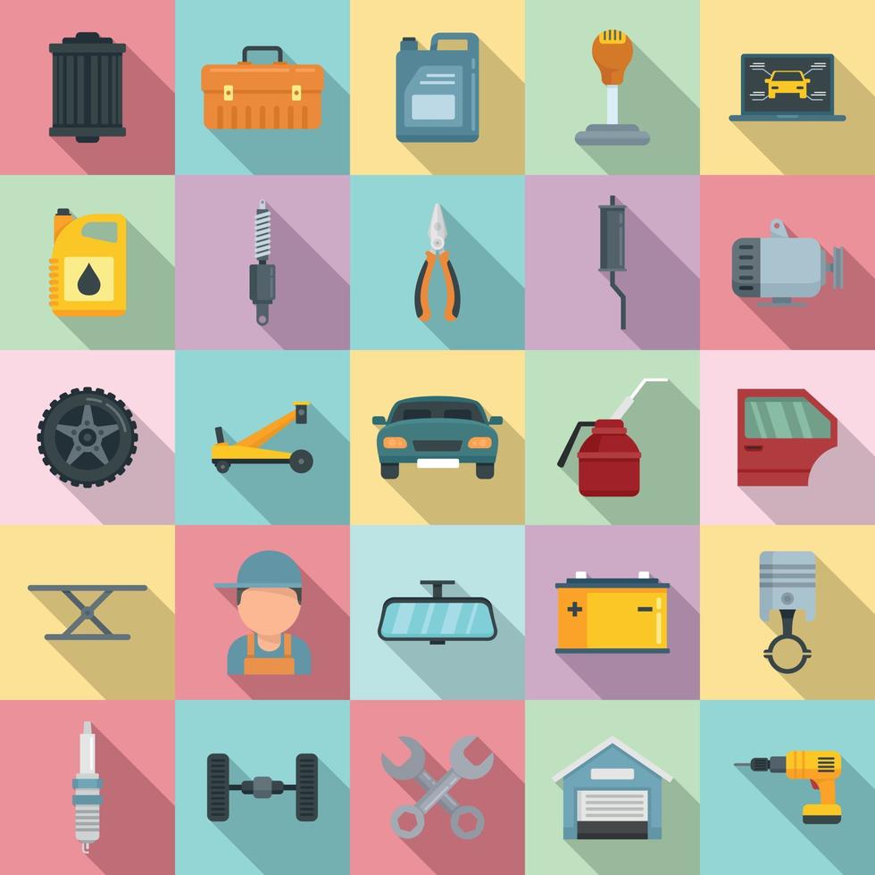 Auto mechanic icons set, flat style vector