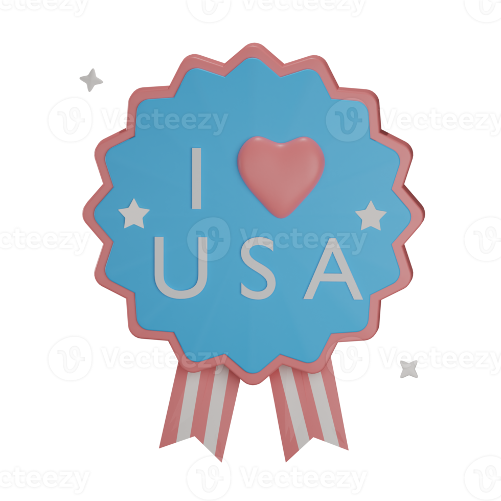 3D badge i love USA with transparent background png