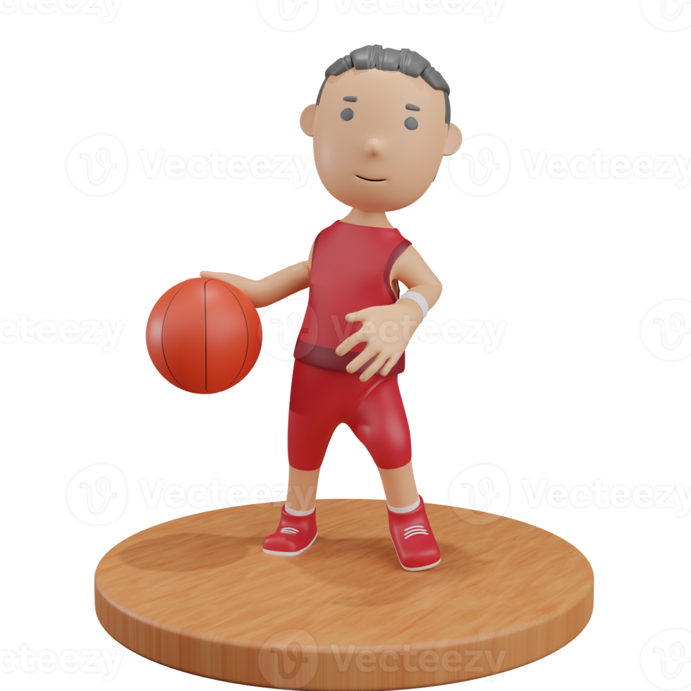 3D boy dribble ball basketball png