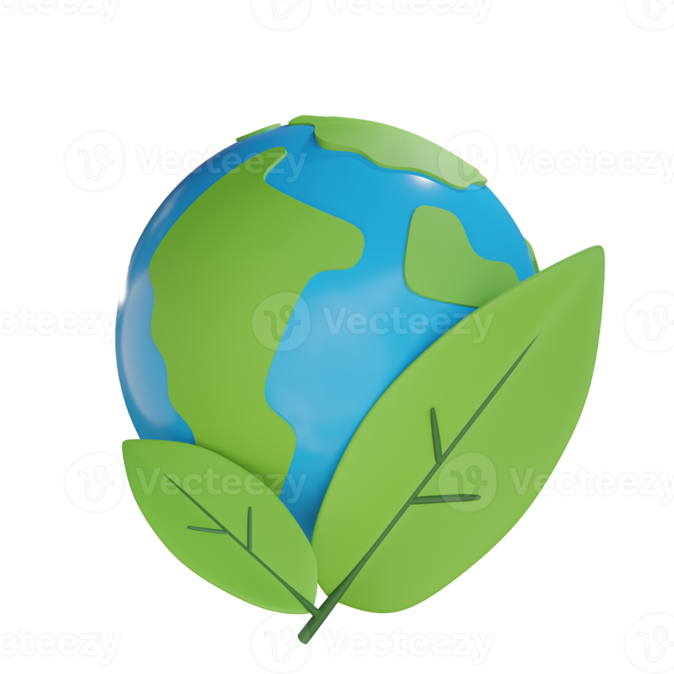 3d earth leaf illustration with transparent background png