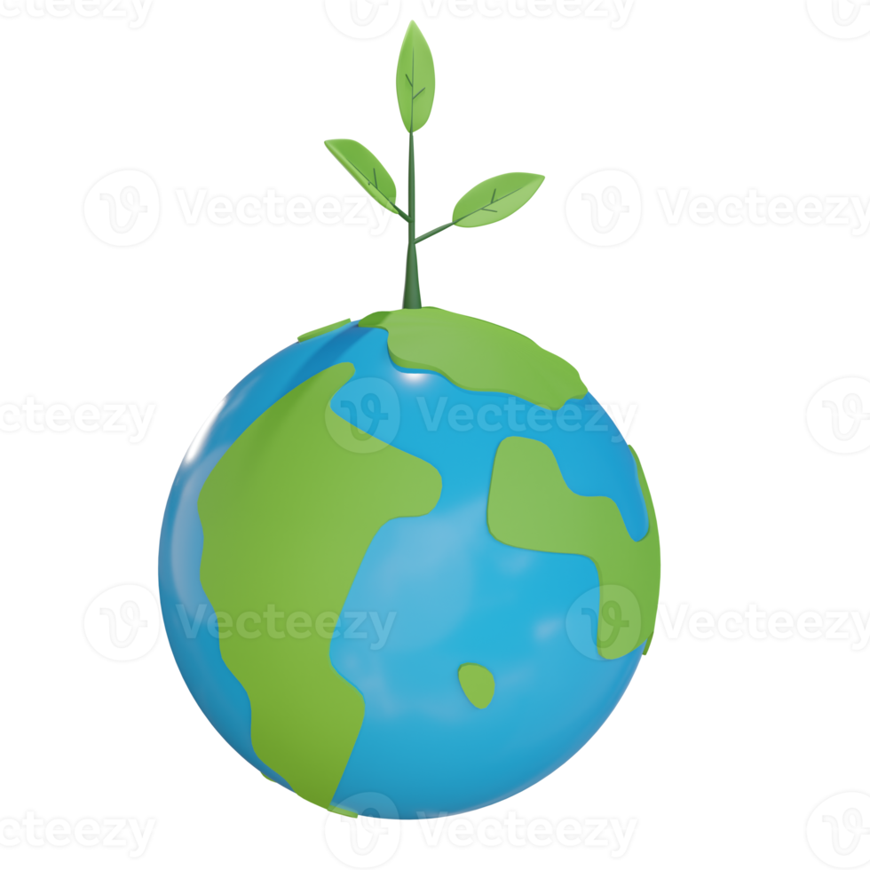 ilustração de planta do mundo 3D com fundo transparente png