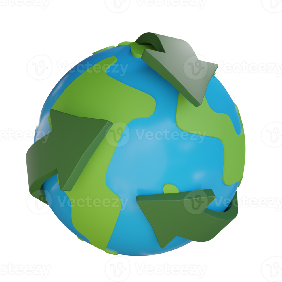 3d earth recycling illustration with transparent background png