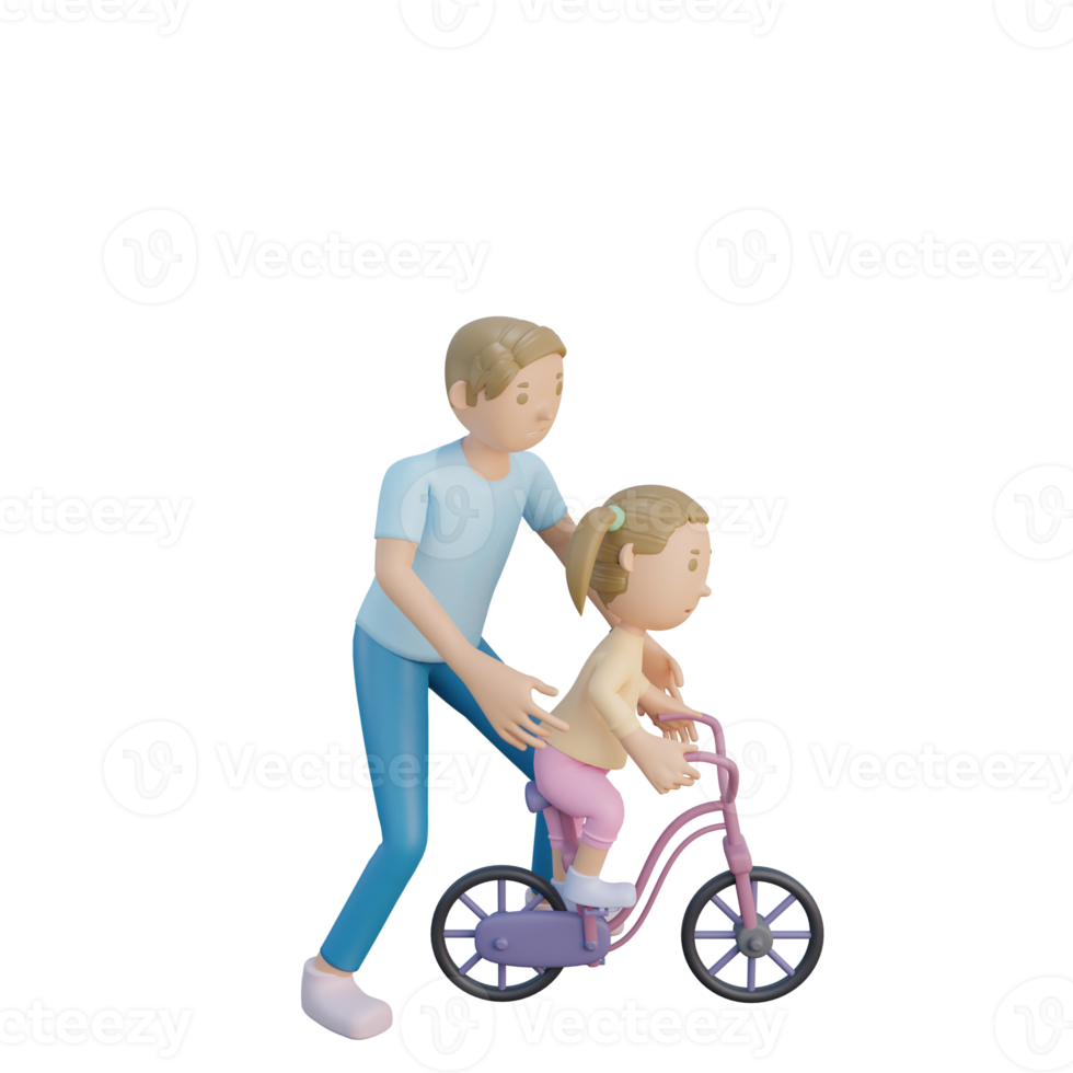 rendu 3d père et fille faire du vélo illustration png