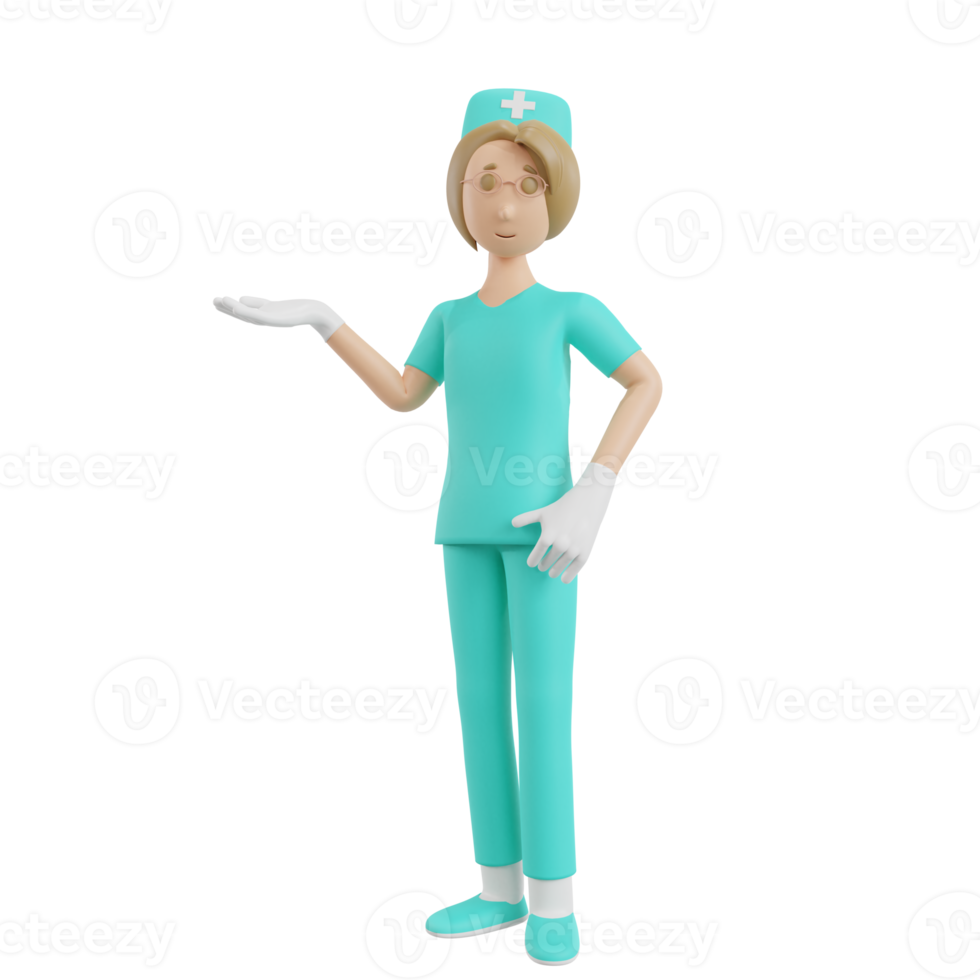 3d render nurse illustration with welcome gesture png