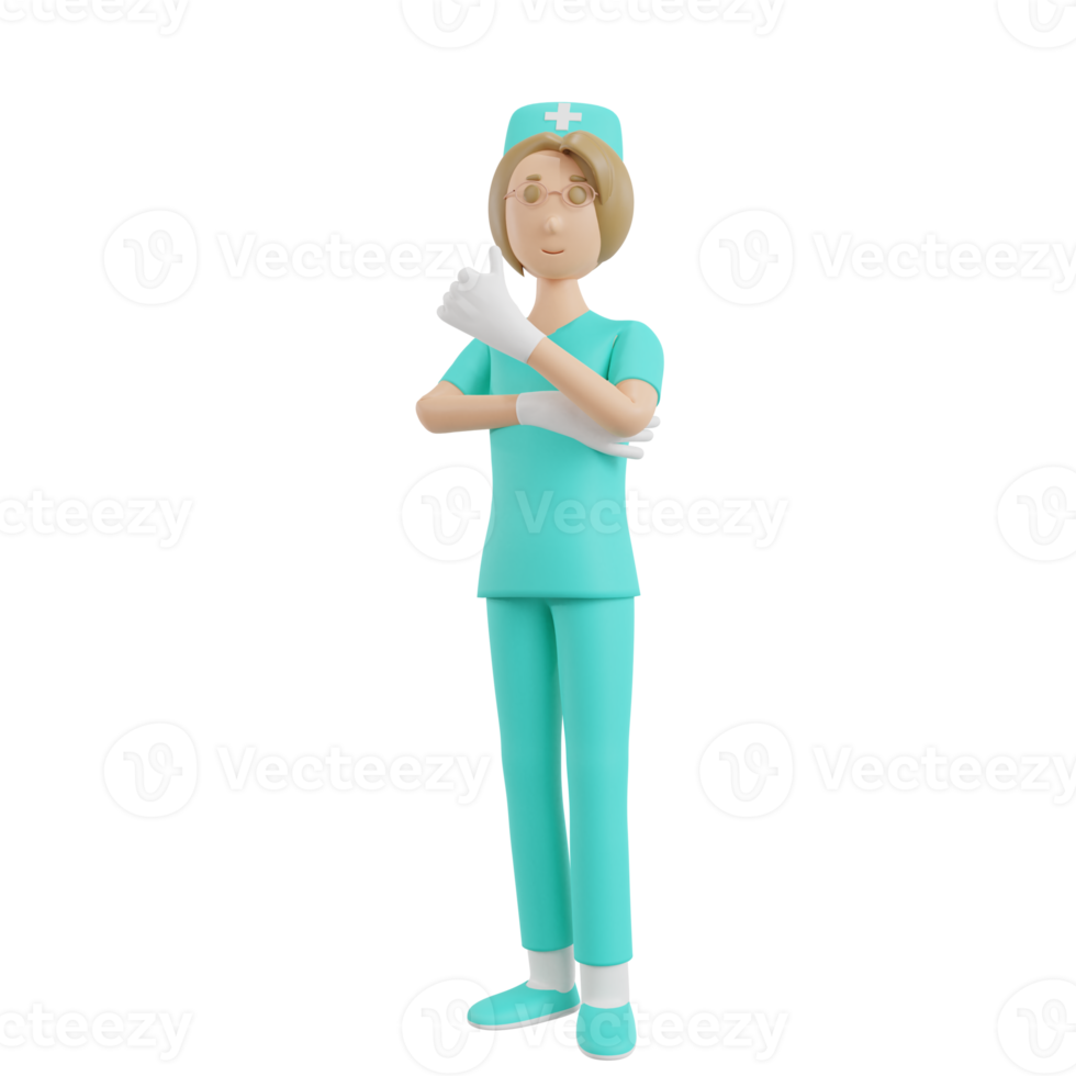 3d render nurse illustration with thumb gesture png