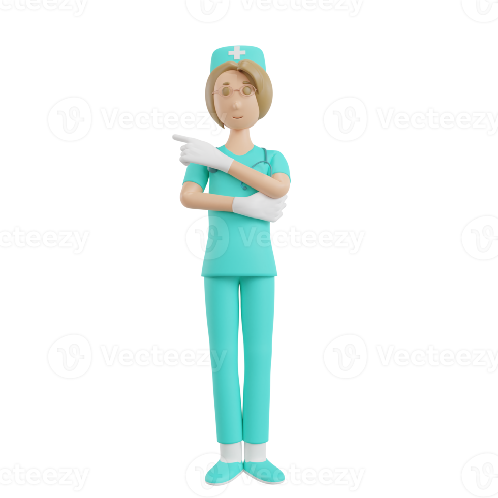 3d render nurse illustration with gesture shows direction png