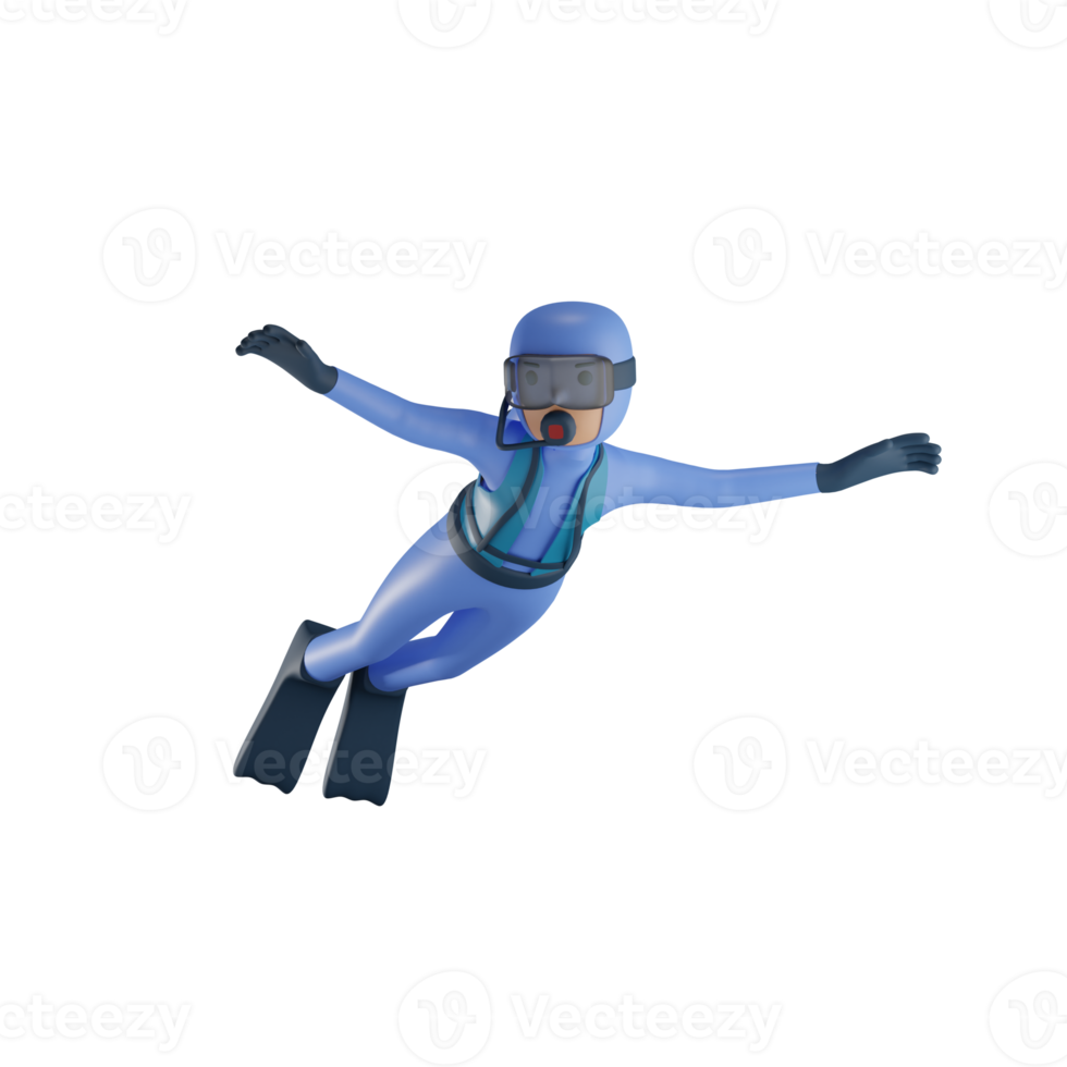 3d scuba diver illustration with transparent background png