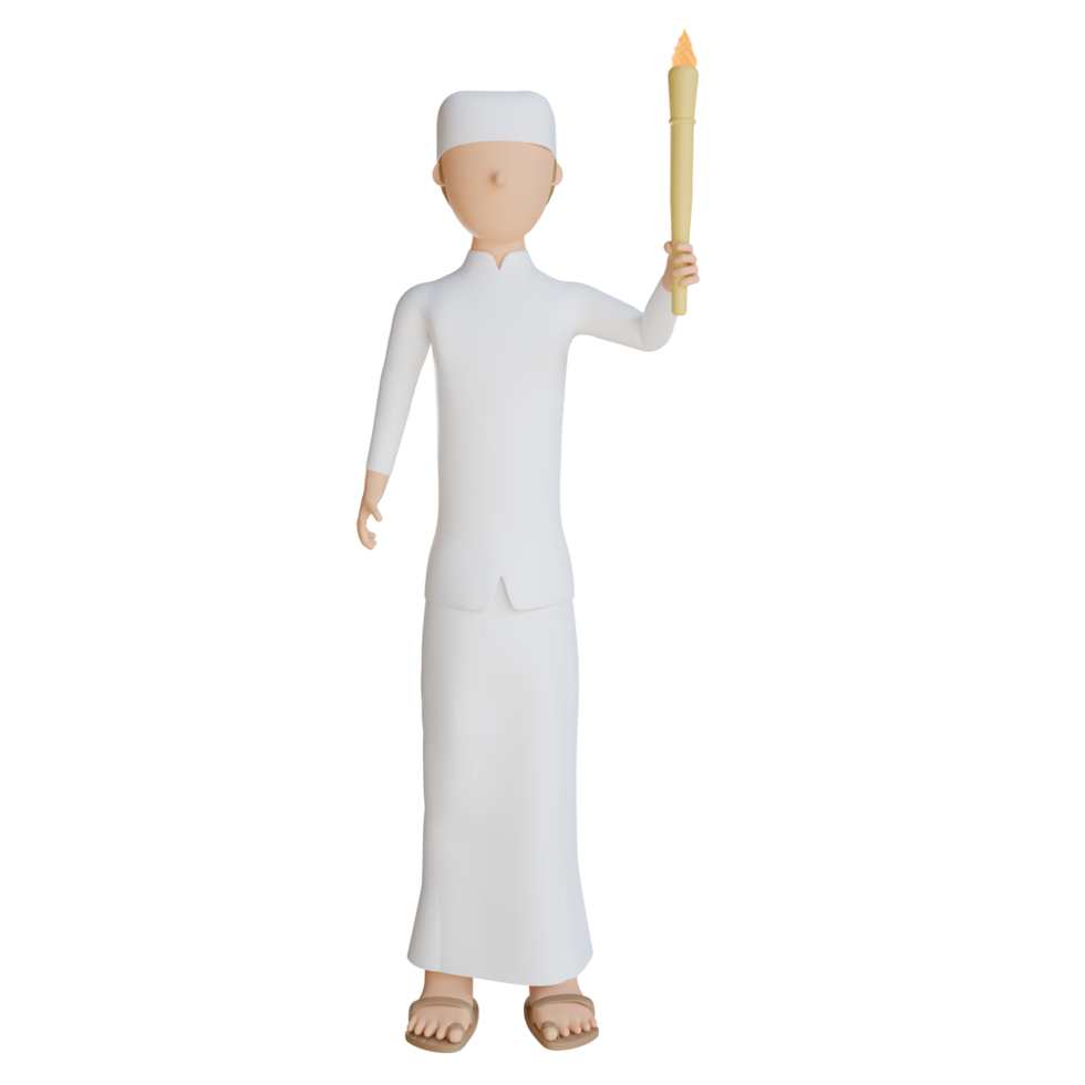 3d man muslim hold torch illustration with transparent background png