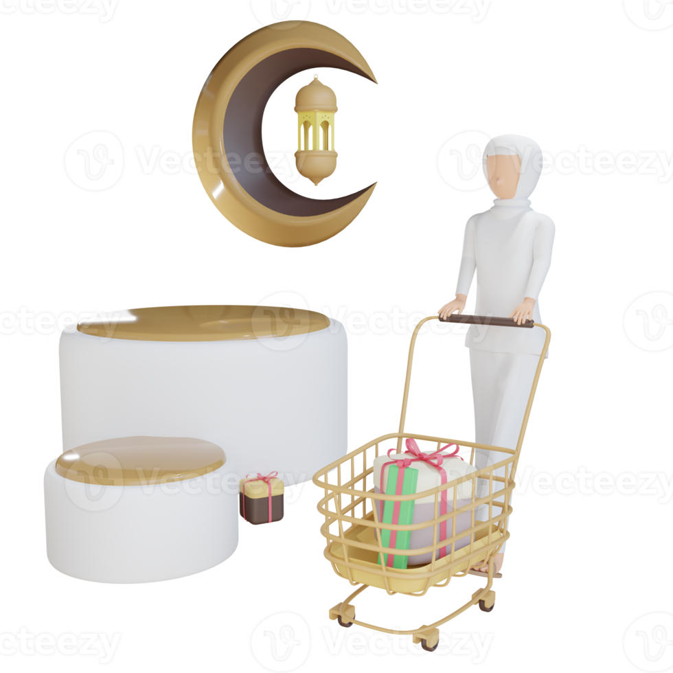 3d muslim women shop illustration with transparent background png