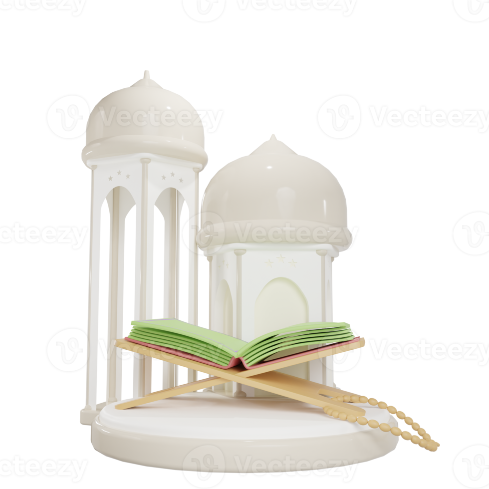 quran podium with gate mosque illustration 3d png