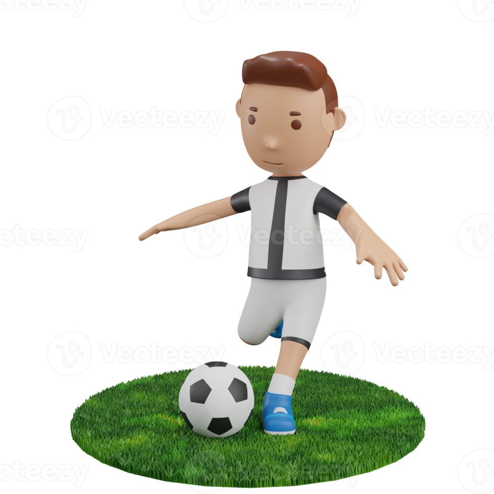 3D Render Boy shoot ball soccer png