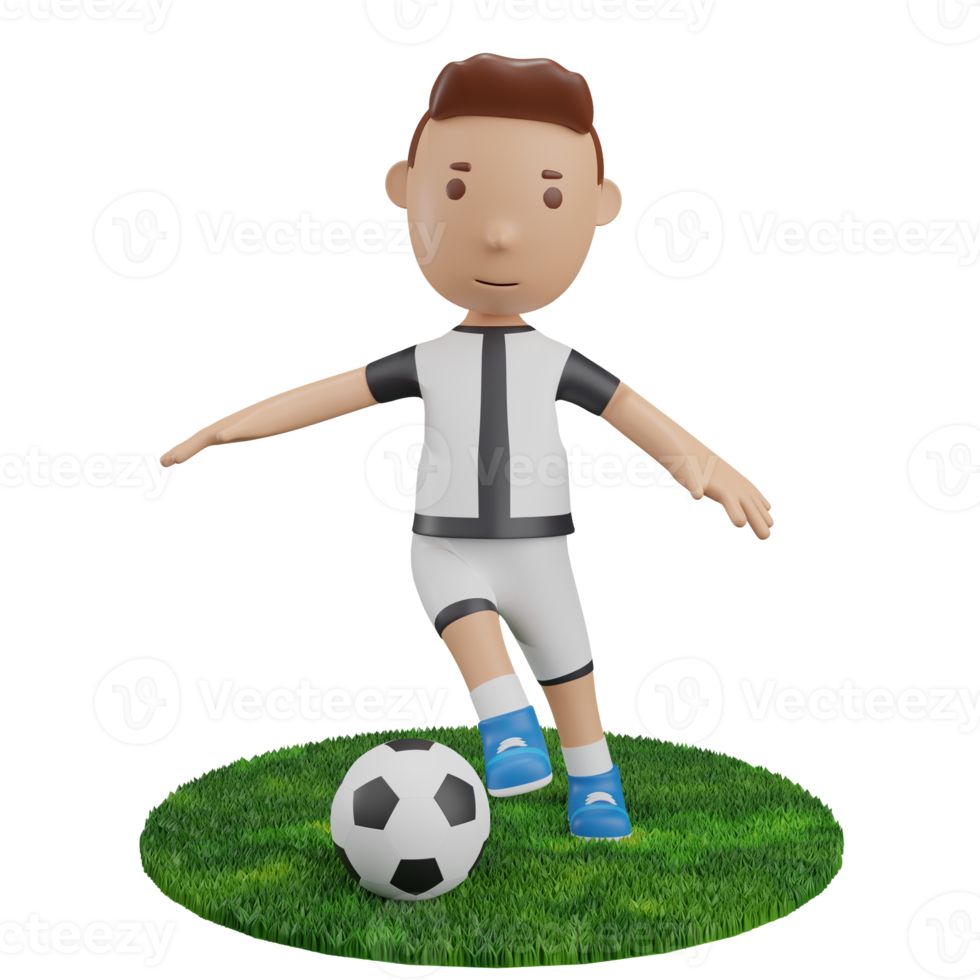 3d renderização menino drible bola futebol png