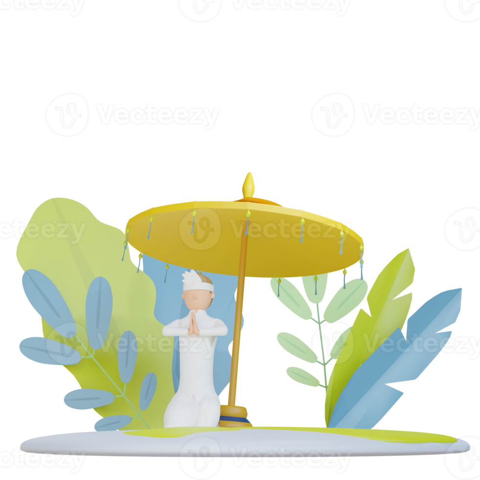 3d umbrella with man bali's silent illustration with transparent background png