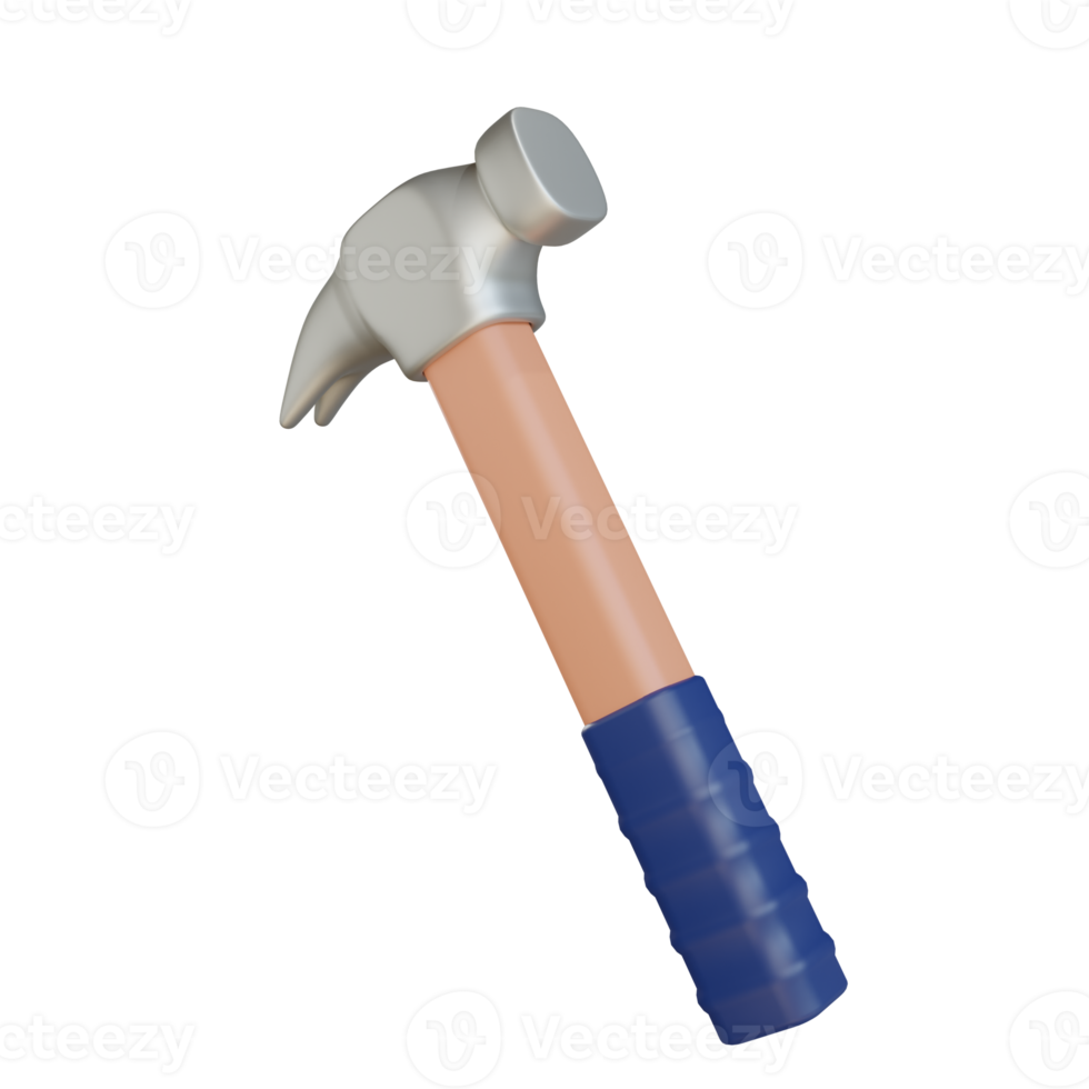 3D hammer object with transparent background png