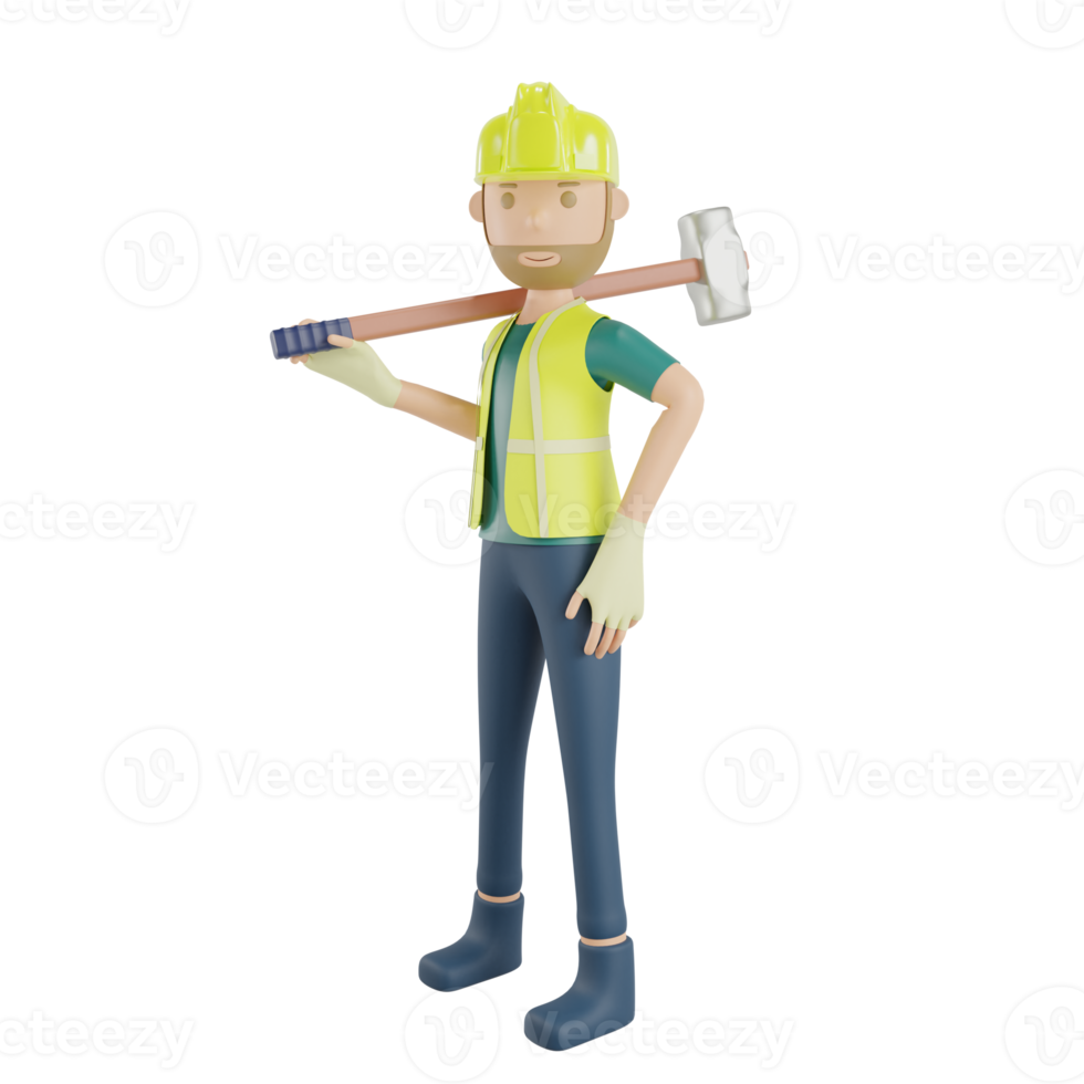 Construction worker carrying hammer png