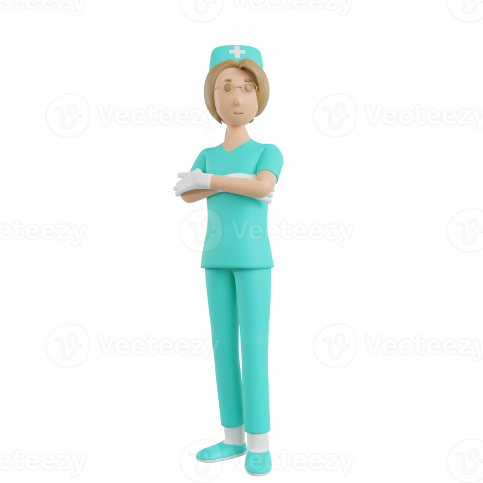 3d render nurse illustration folded arms on chest gesture png
