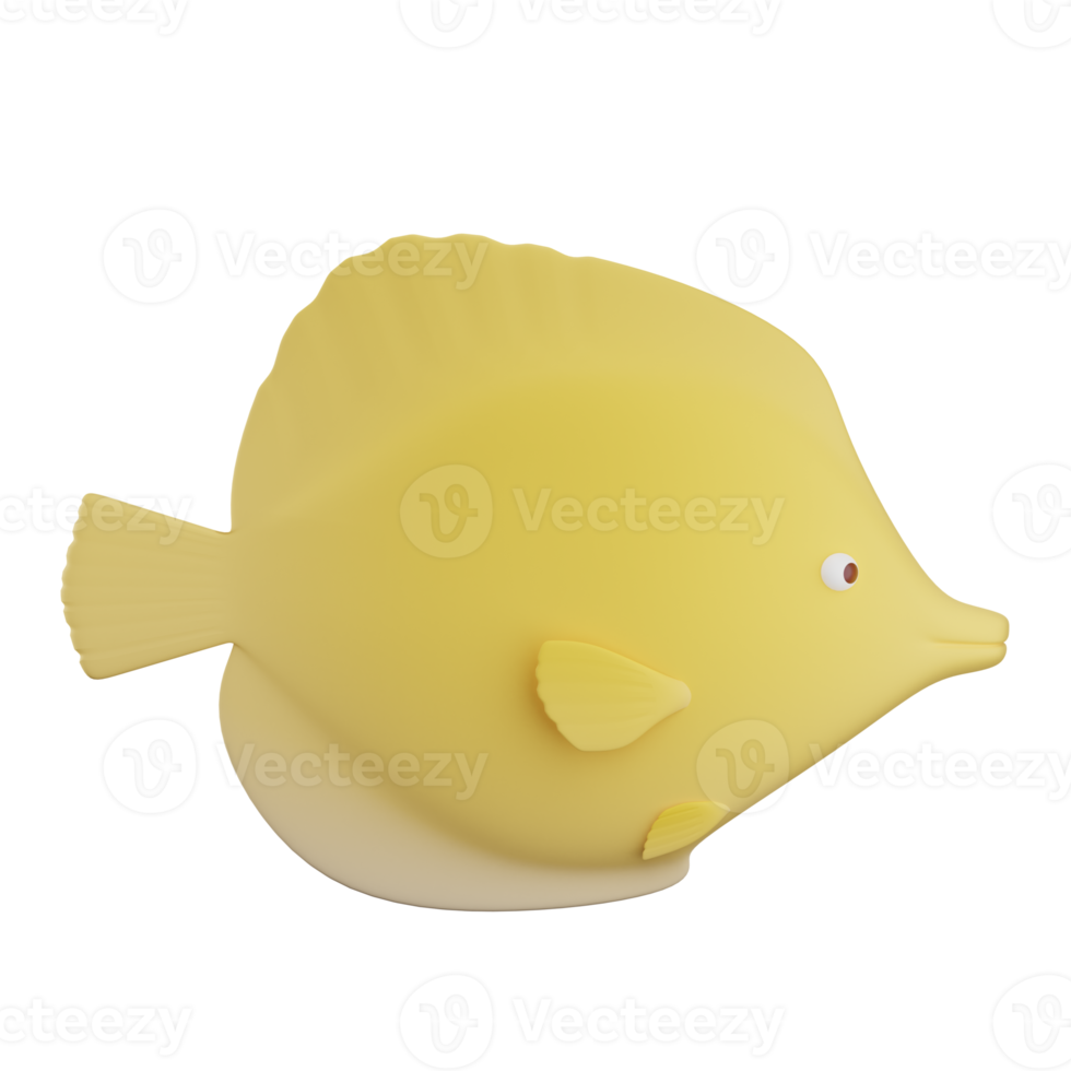 3d yellow tang fish illustration with transparent background png