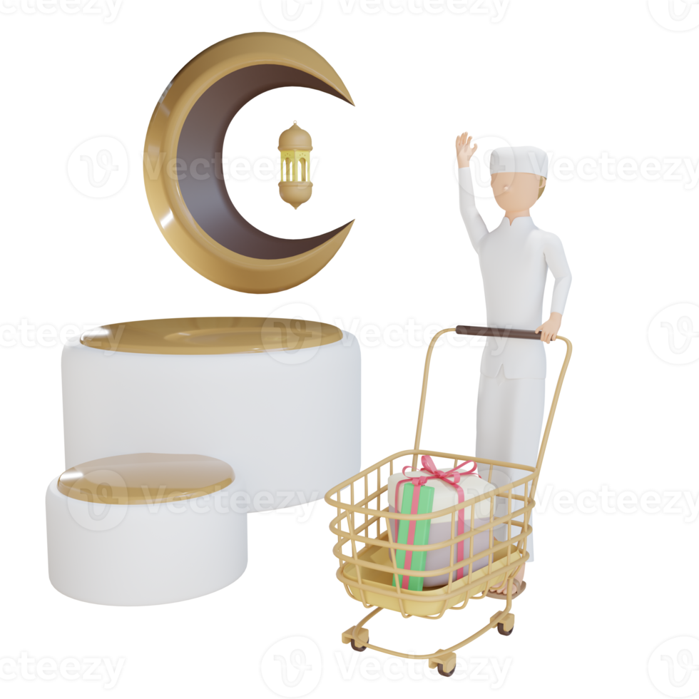 3d muslim man shop illustration with transparent background png