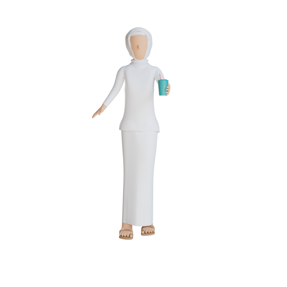 3d woman muslim holding a glass illustration with transparent background png