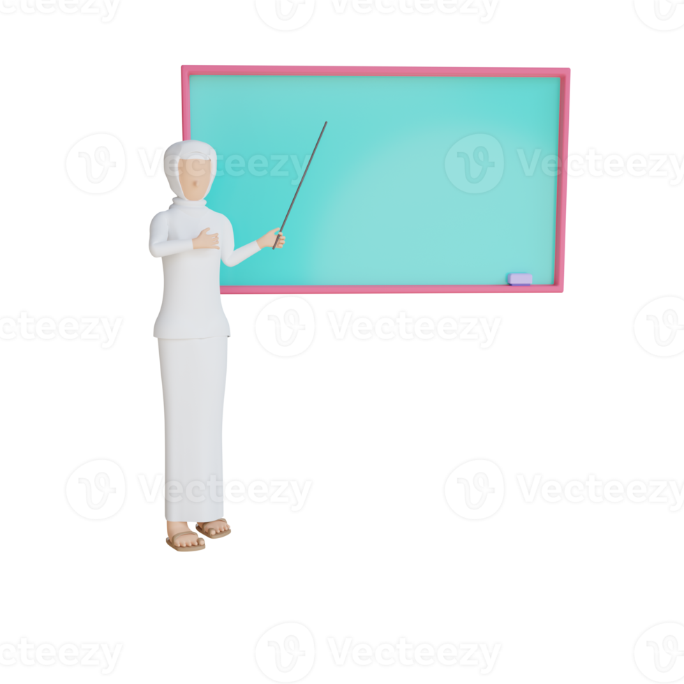 3d woman muslim teaching illustration with transparent background png