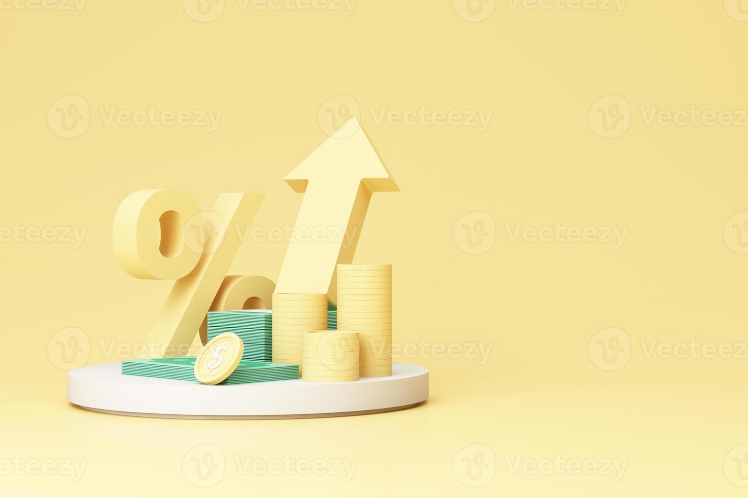 Big percent symbol higher interest rates on deposits and digital money in the concept of financial stability and growth and an empty space for entering text on a white background realistic 3d render photo