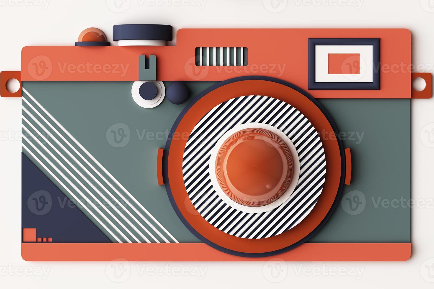 Design with composition the camera of geometric memphis style shapes in pastel tone. 3d rendering illustration photo