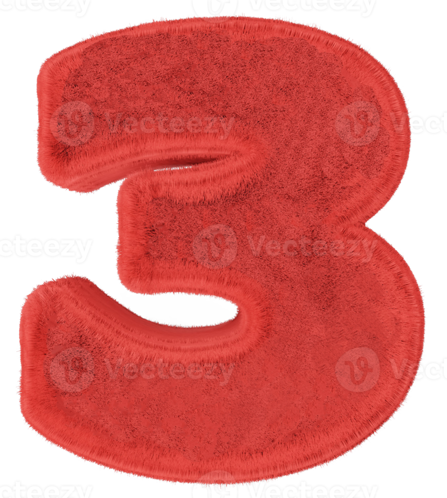 number made from fur . 3d render png