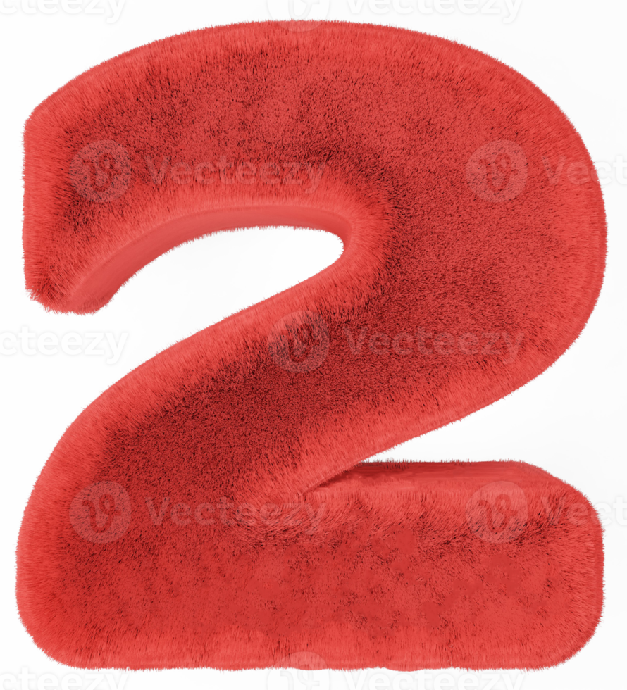 number made from fur . 3d render png