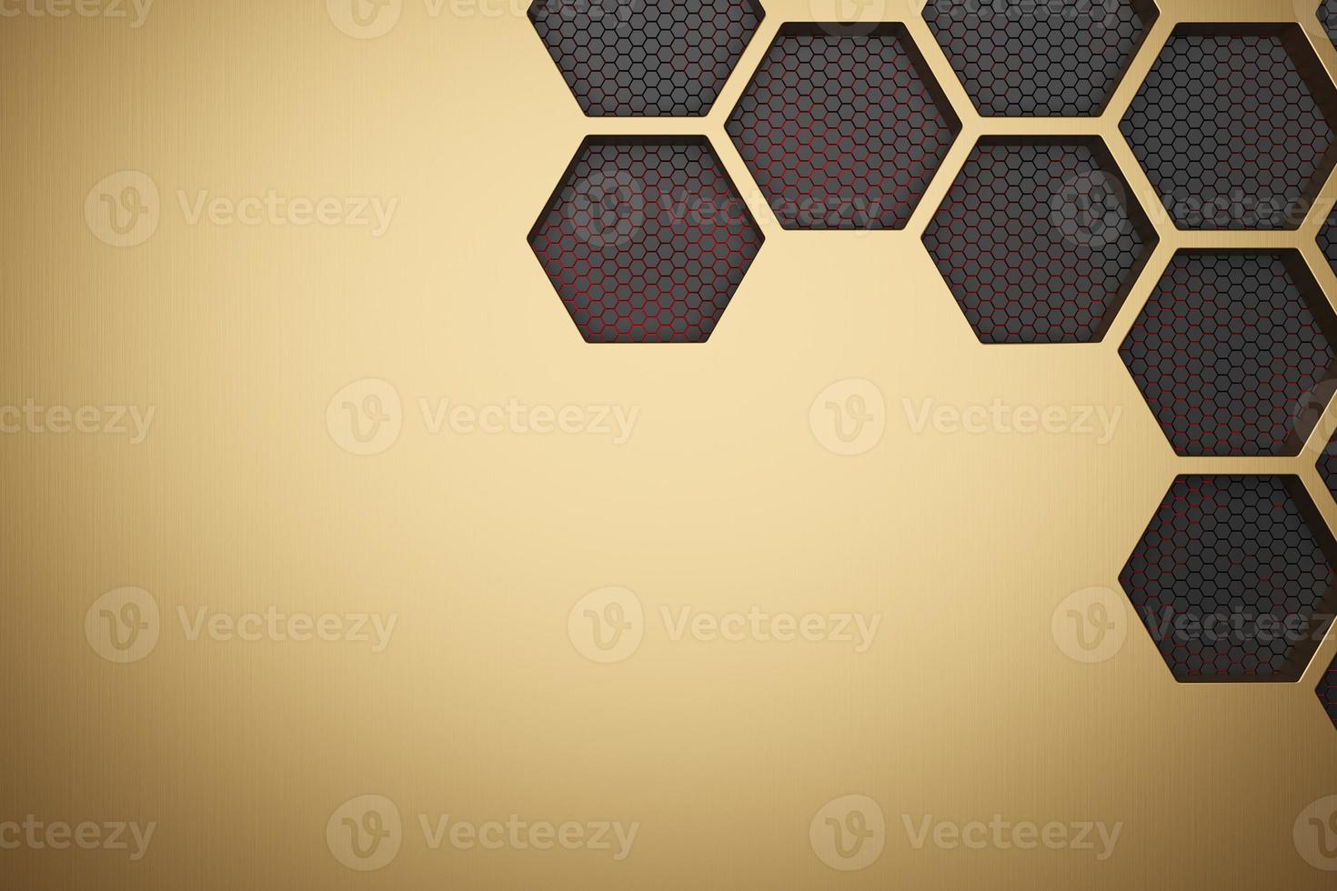 Futuristic gold hexagonal texture background. 3d rendering photo