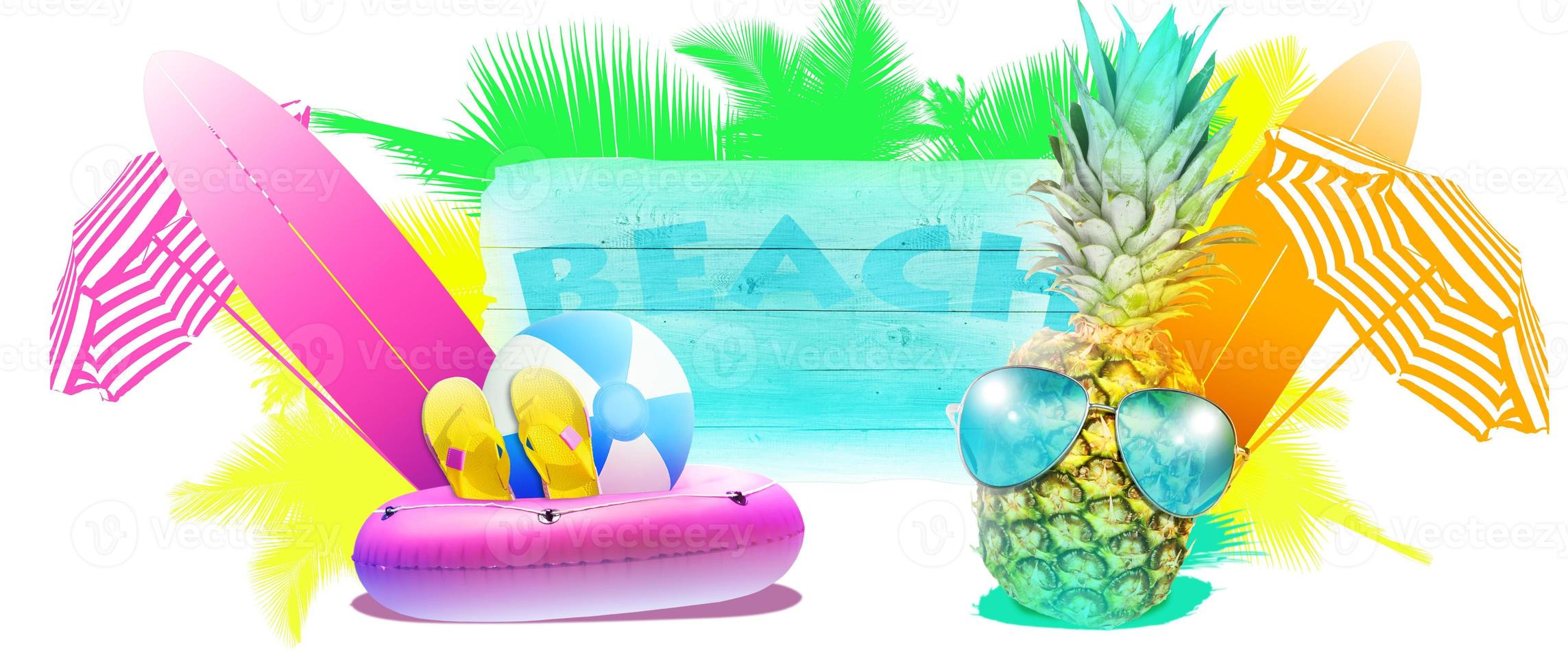 Creative pineapple with sunglasses on summer background. photo