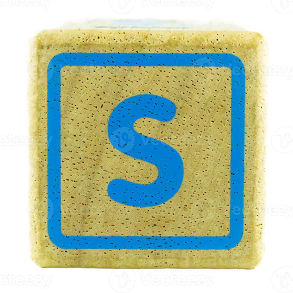 S text letters written on wooden cubes png