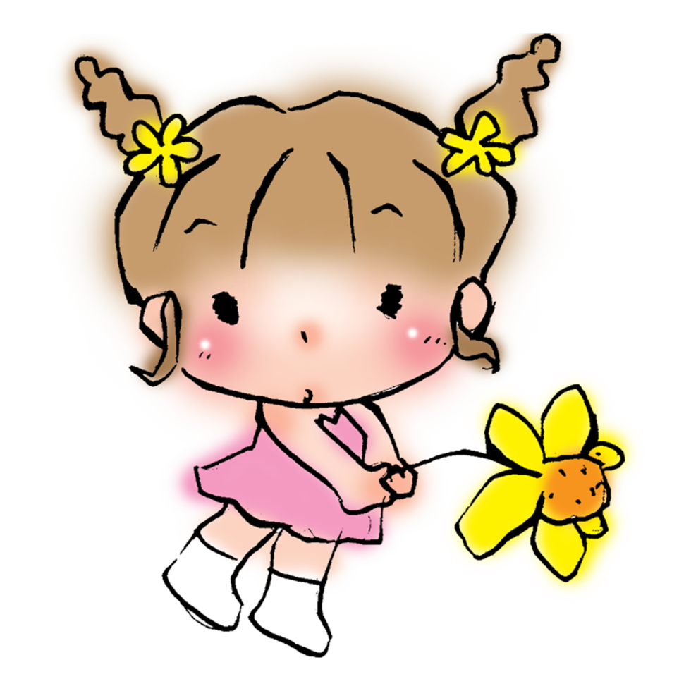 Cartoongirl holding flowers. png