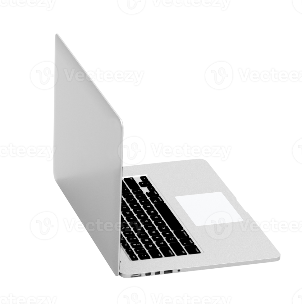 moderner Laptop isoliert auf weißem Hintergrund mit Beschneidungspfad. 3D-Darstellung. png