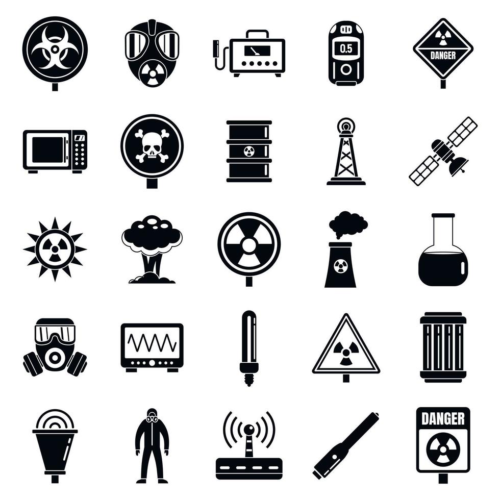 conjunto de iconos de peligro de radiación, estilo simple vector