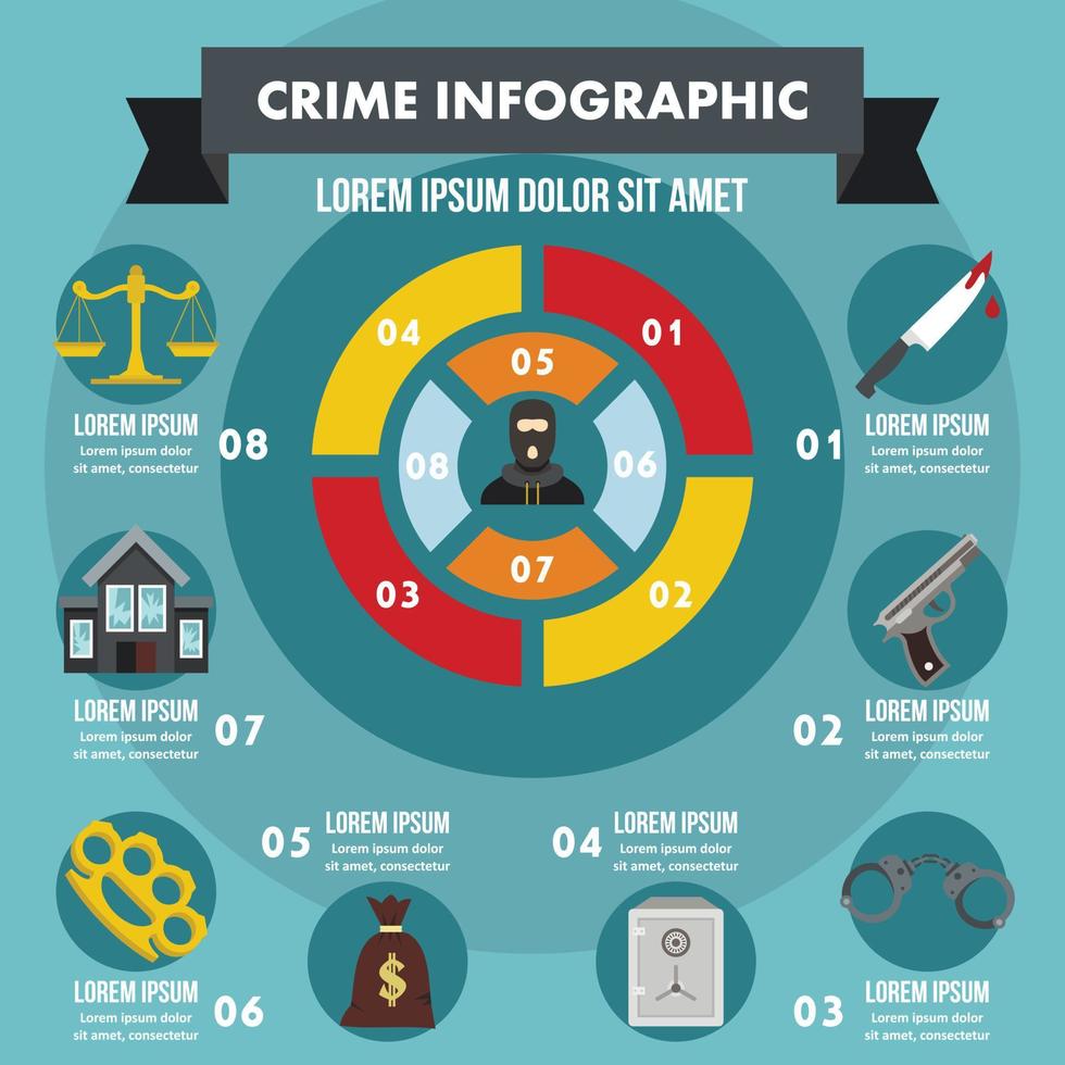 Crime infographic concept, flat style vector