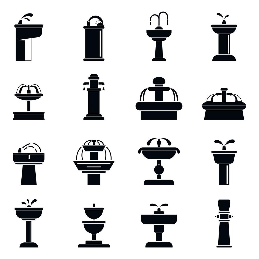 City drinking fountain icons set, simple style vector