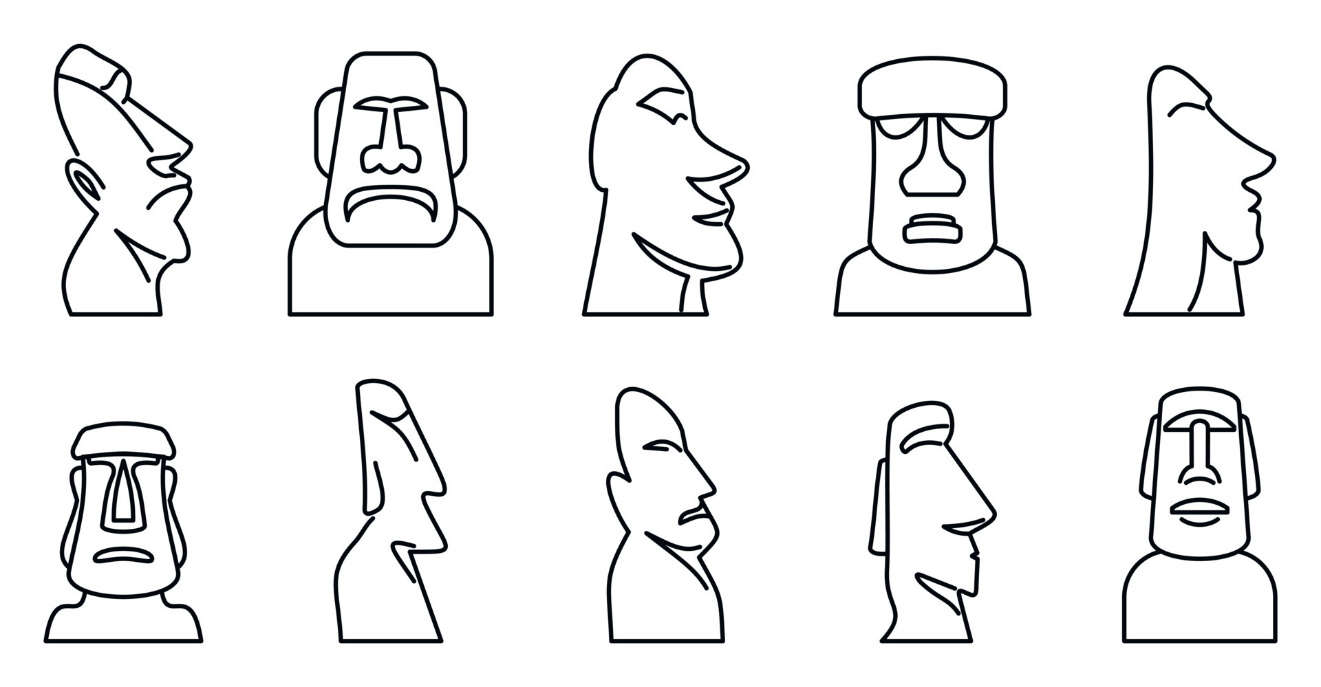 Easter Island statue icons set, outline style 8845060 Vector Art at