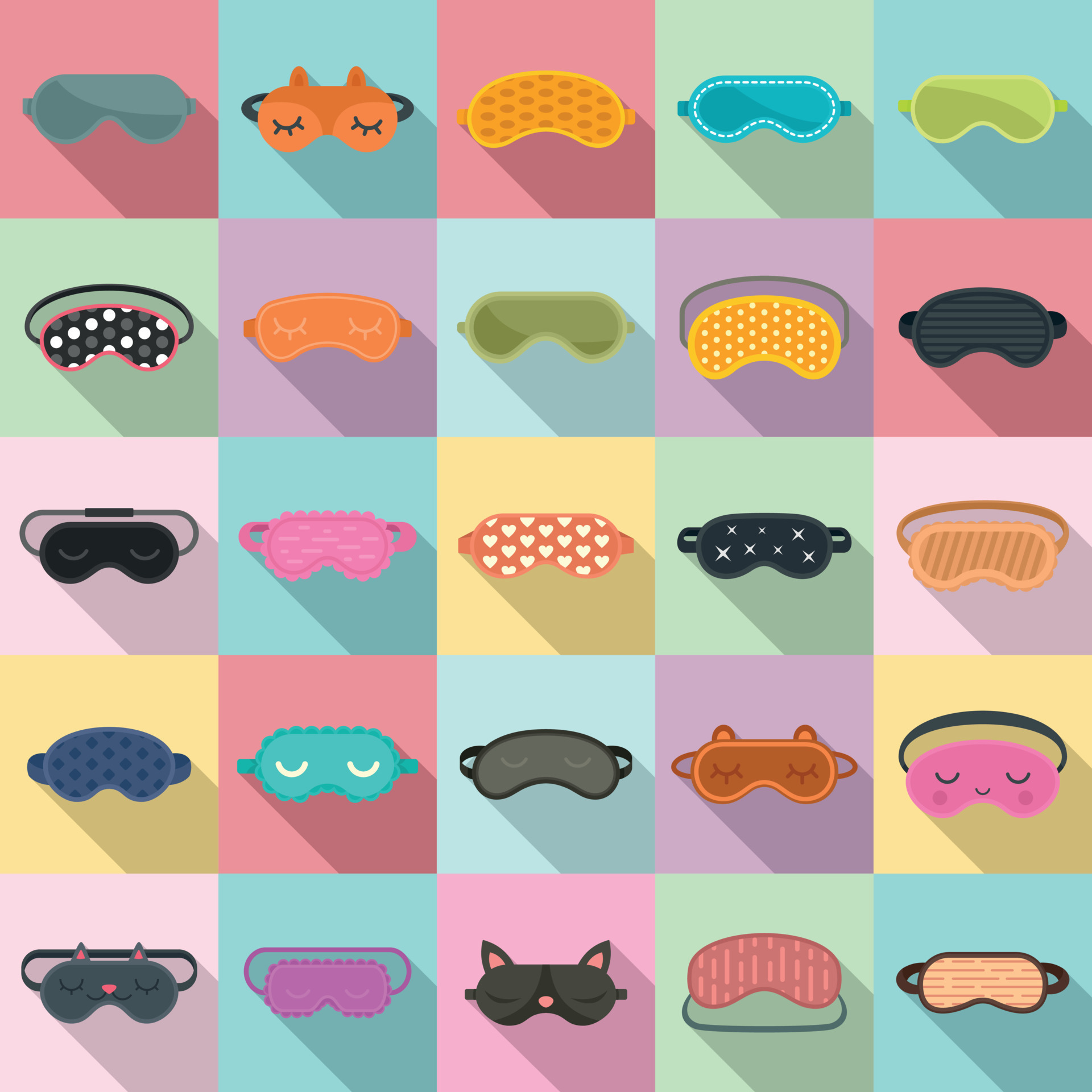 Sleeping mask icons set, flat style 8845063 Vector Art at Vecteezy