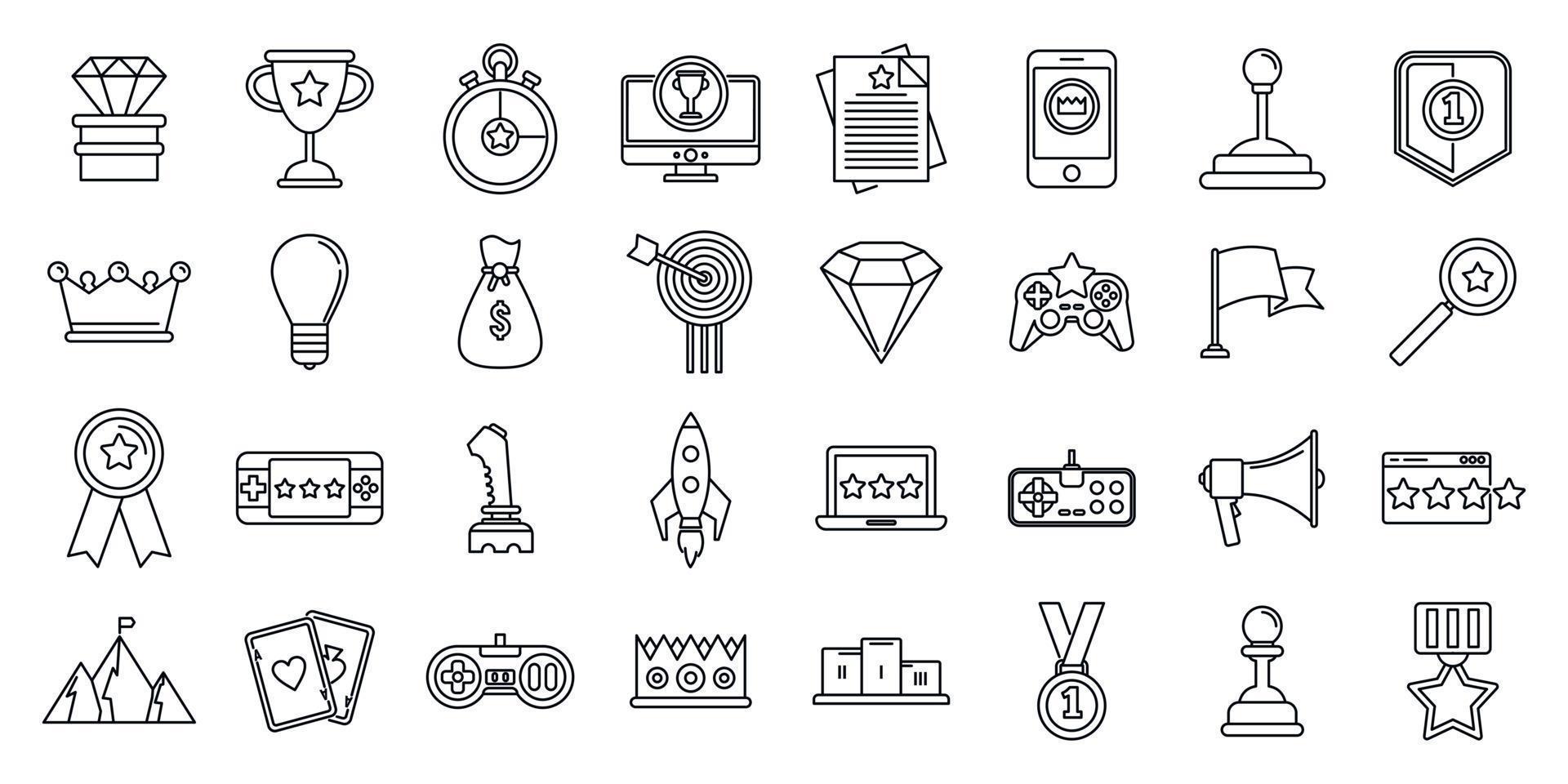 Artificial gamification icons set, outline style vector