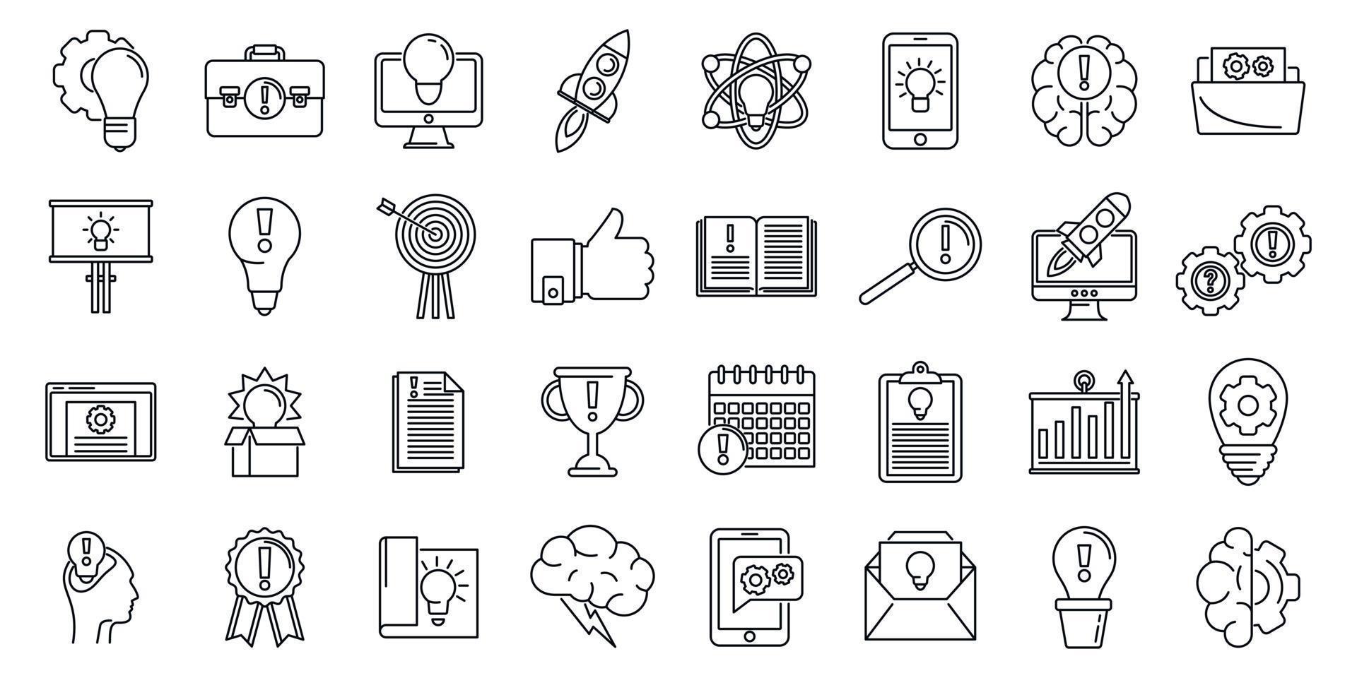 Creativity innovation icons set, outline style vector