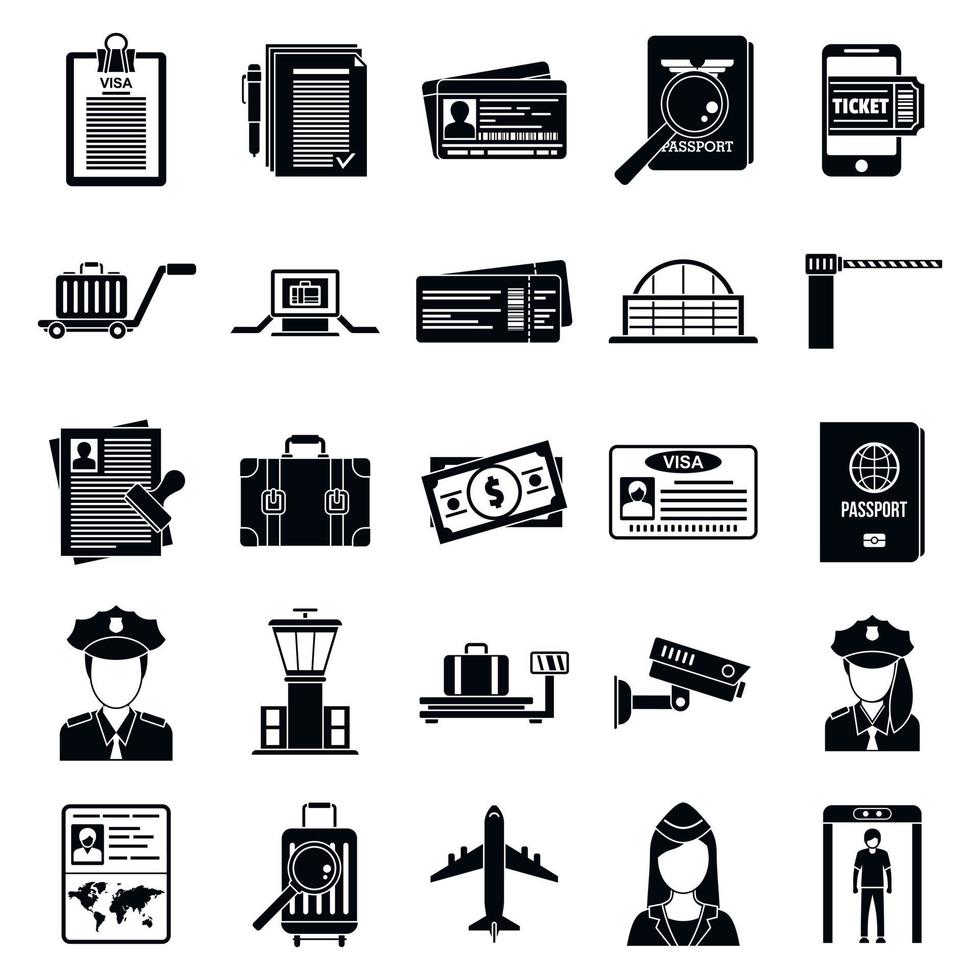 Police passport control icons set, simple style vector